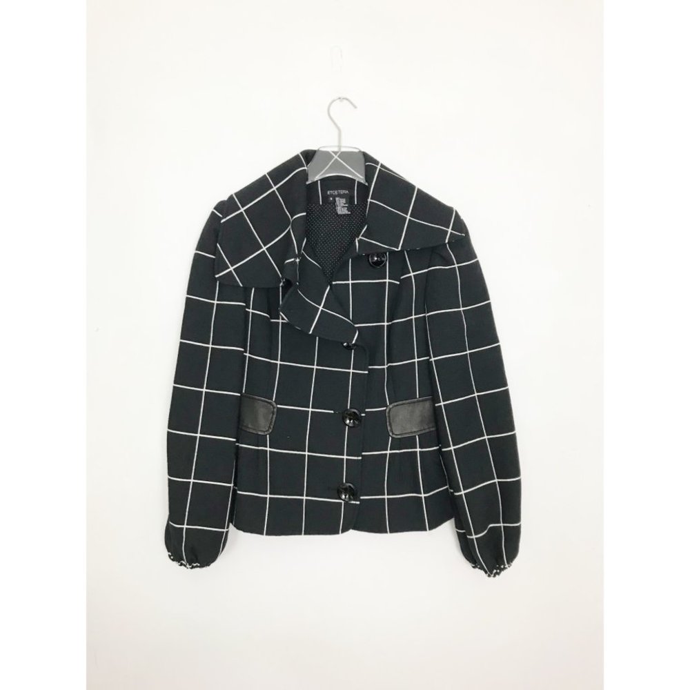 Etcetera Window Pane Print Jacket Wool Blend Faux… - image 3